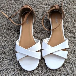 Old Navy White Tan Sliver Wedge Sandals Ankle Strap Size 11 worn once